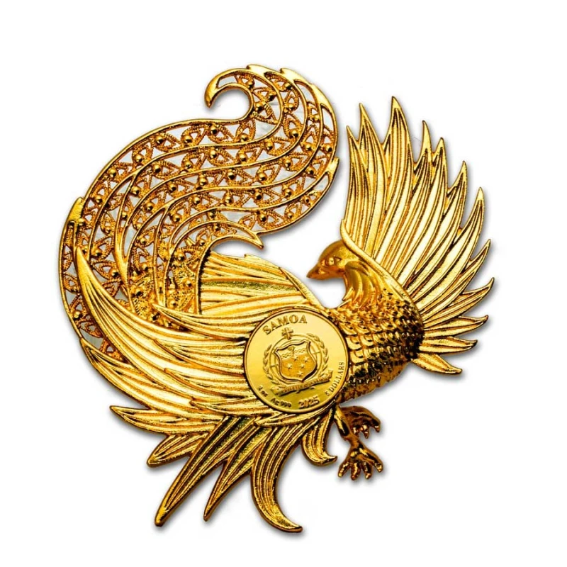 Samoa: zilveren munt Phoenix 2025 gekleurd verguld 2 ounce Verzamelmunten