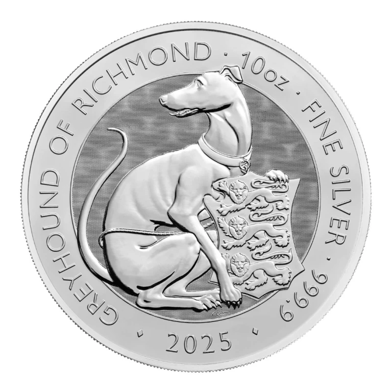 UK: zilveren munt Greyhound van Richmond 2025 10 oz Verzamelmunten