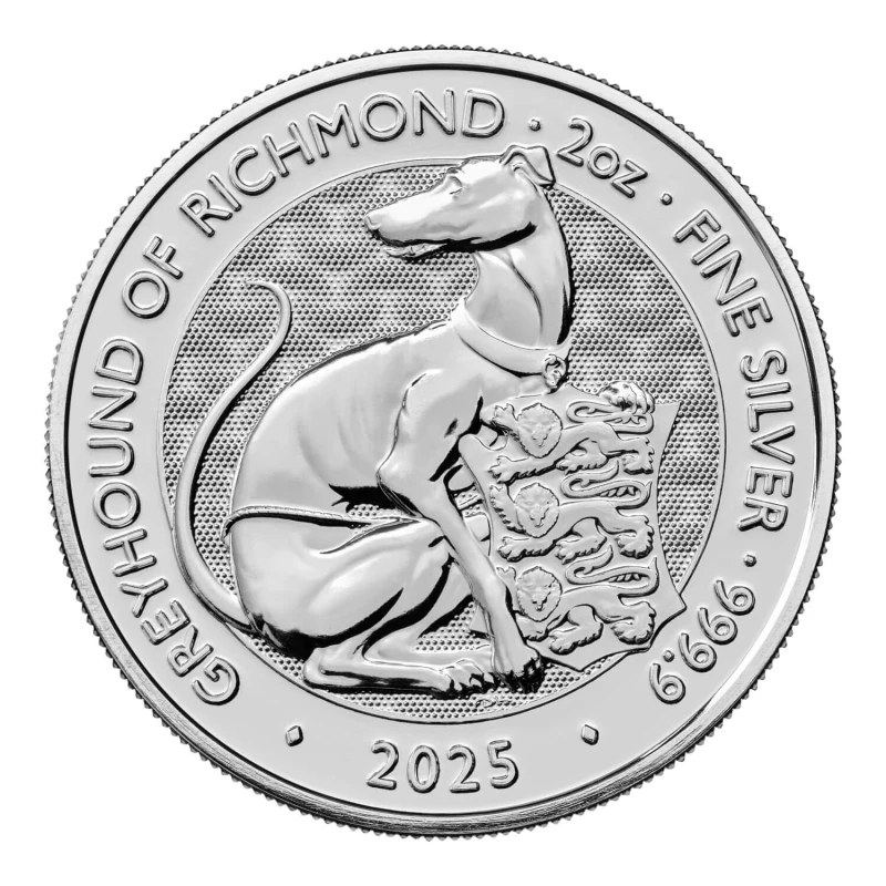 Zilveren munt van het Verenigd Koninkrijk De Koninklijke Tudor Beesten Greyhound van Richmond 2025 2 ounce Verzamelmunten
