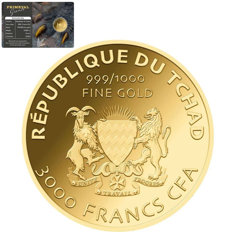 Tsjaad: gouden munt Tyrannosaurus Rex 1/1000 oz Verzamelmunten