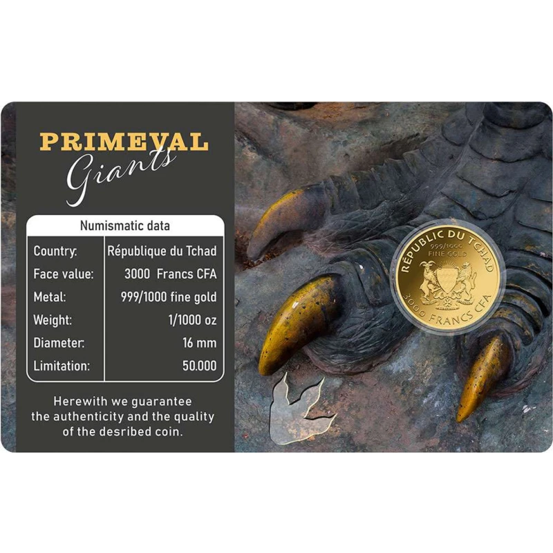 Tsjaad: gouden munt Tyrannosaurus Rex 1/1000 oz Verzamelmunten