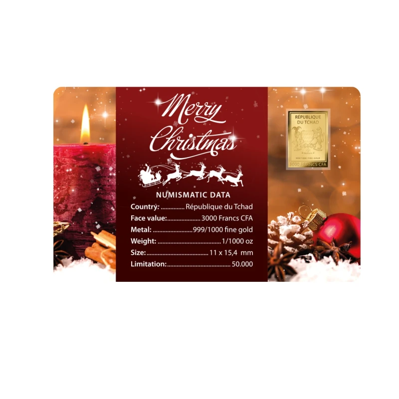 Chad: gouden munt Vrolijk Kerstfeest Kaars 1/1000 oz Verzamelmunten