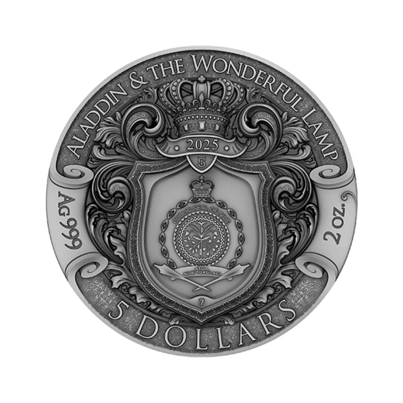 Niue: zilveren munt Aladdin en de wonderbaarlijke lamp 2025 verguld gekleurd 2 ounce Verzamelmunten