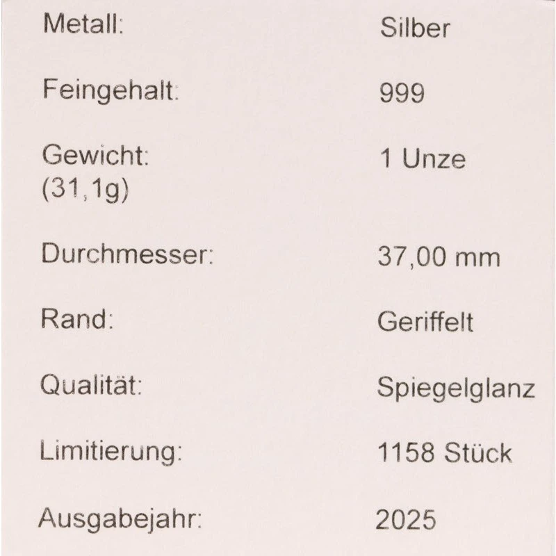 Duitsland: zilveren munt Kasteel Neuschwanstein 2025 Gepolijste plaat 1 ounce Beleggingsmunten