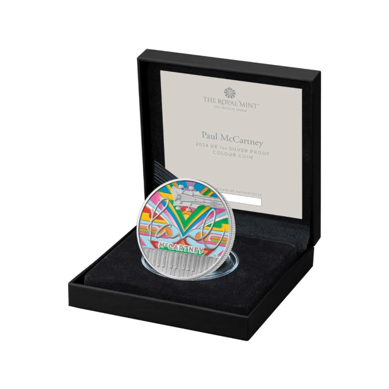 Verenigd Koninkrijk zilveren munt Paul McCartney 2024 gepolijste plaat gekleurd 1 ounce Verzamelmunten