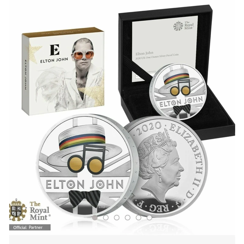 UK: zilveren munt Elton John 2020 Gepolijste plaat gekleurd 1 ounce Verzamelmunten