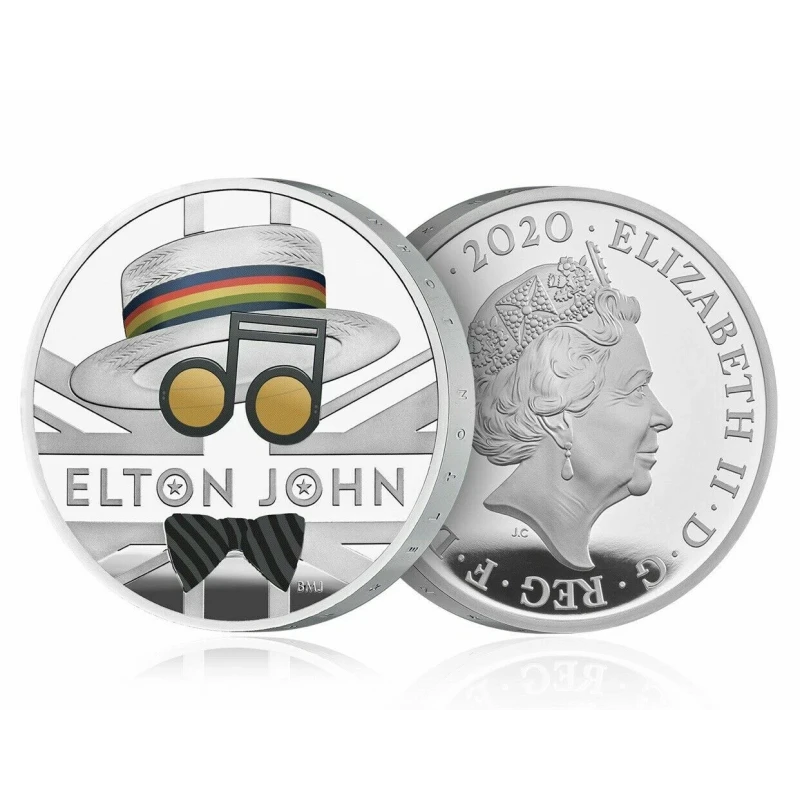 UK: zilveren munt Elton John 2020 Gepolijste plaat gekleurd 1 ounce Verzamelmunten