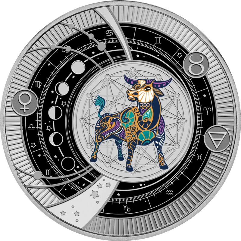 Kameroen: zilveren munt Taurus 2025 Gepolijste plaat gekleurd 10 g Verzamelmunten