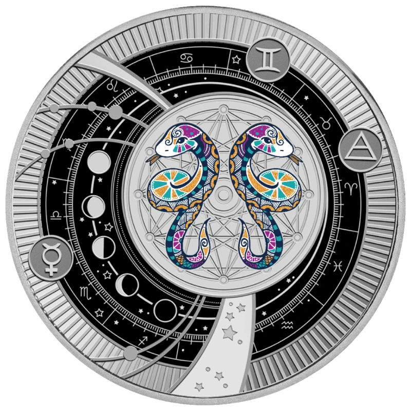 Kameroen: zilveren munt Gemini 2025 Gepolijste plaat gekleurd 10 g Verzamelmunten