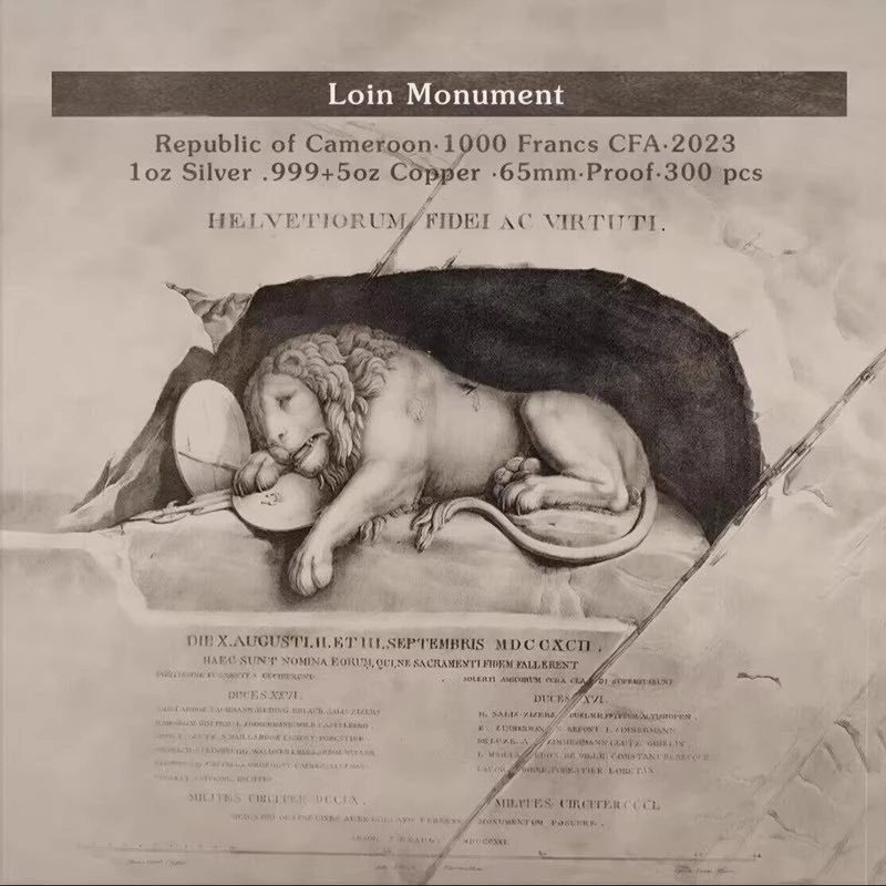 Cameroon: bimetallic coin The Sad Lion of Lucerne 2023 Proof 6 oz Collectible coins