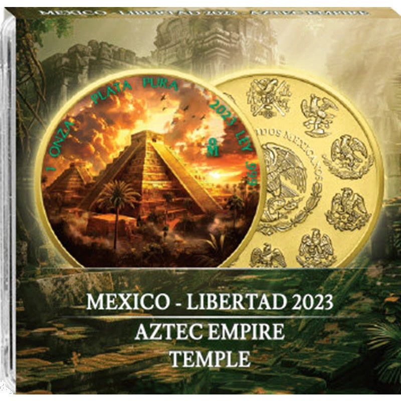 Mexico: zilveren munt Azteekse Tempel 2023 verguld gekleurd 1 ounce Verzamelmunten