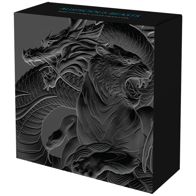 Niue: zilveren munt Auspicious Beasts 2025 Gepolijste plaat gekleurd 5 ounce Verzamelmunten