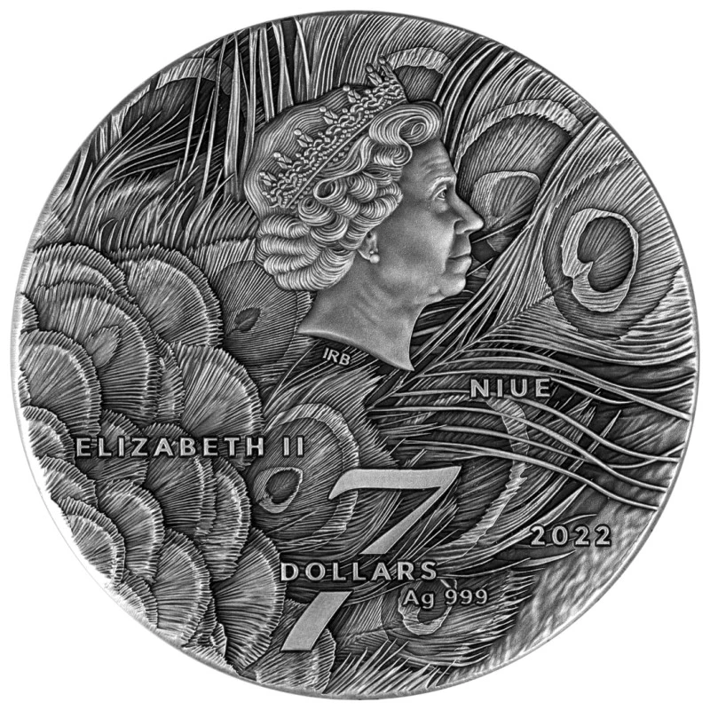 Niue: zilveren munt Peacock 2022 gekleurd 3 ounce Verzamelmunten