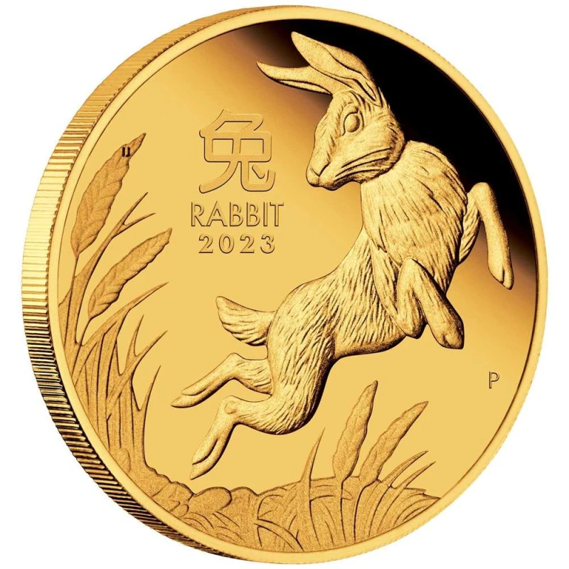 Australië Gouden Munt Lunar III Jaar van het Konijn 2023 Gepolijste plaat 1/10 ounce Verzamelmunten