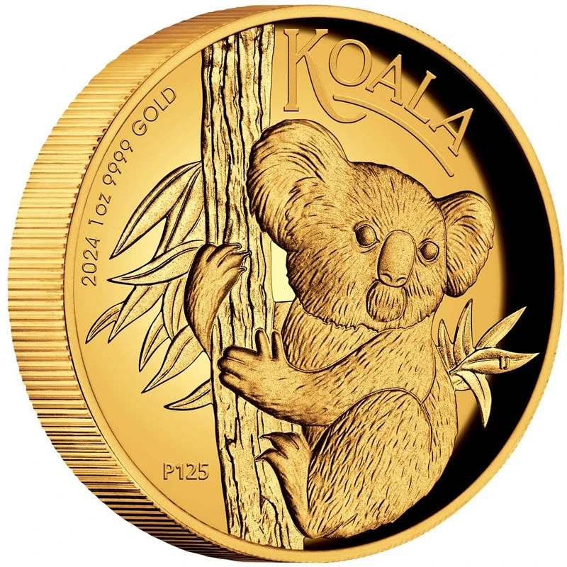 Australië Gouden Munt Koala 2024 Gepolijste Plaat Hoog Reliëf 1 ounce Verzamelmunten