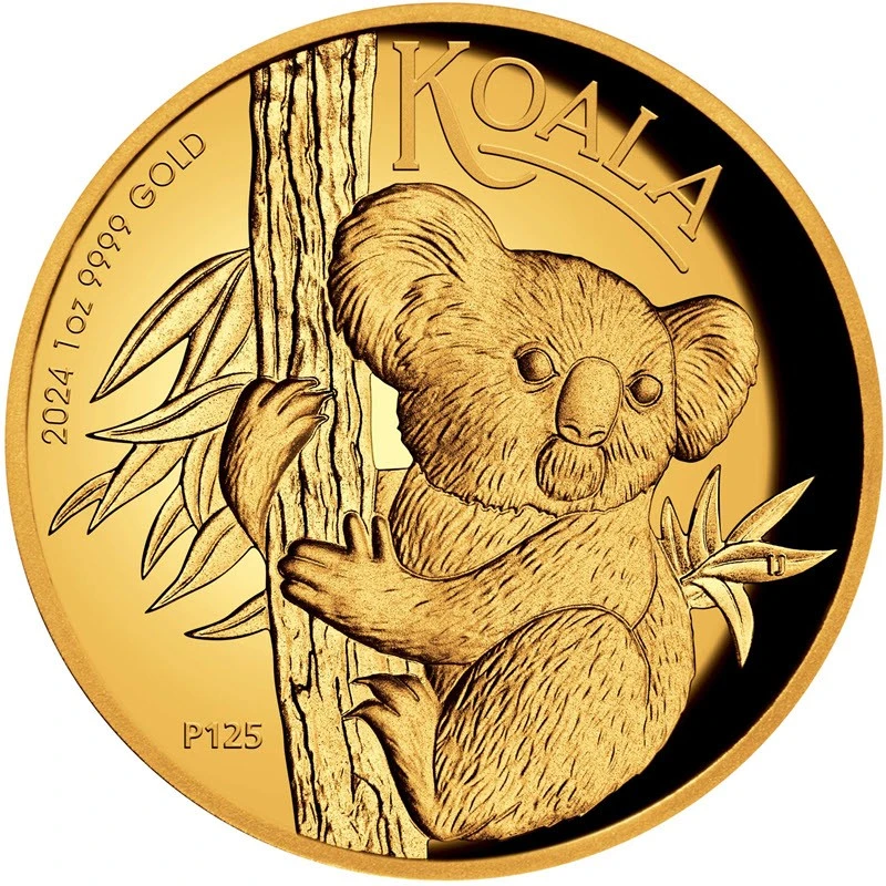 Australië Gouden Munt Koala 2024 Gepolijste Plaat Hoog Reliëf 1 ounce Verzamelmunten