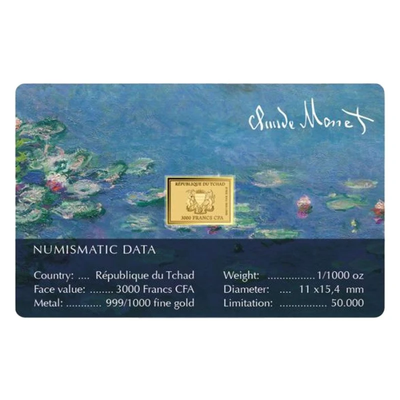 Chad Gold Coin Claude Monet Water Lilies 1/1000 oz Collectible coins