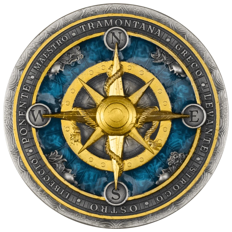 Niue Silver Coin Compass Rose 2026 Gold Plated Colored 2 oz Collectible coins