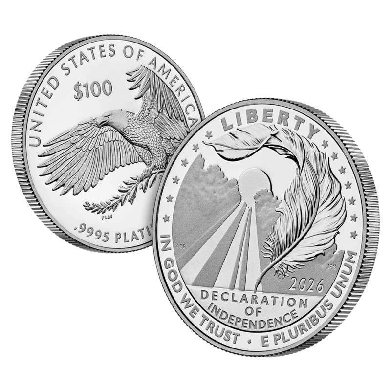 United States Platinum Coin Onafhankelijkheidsverklaring 2026 Gepolijste plaat 1 ounce Beleggingsmunten