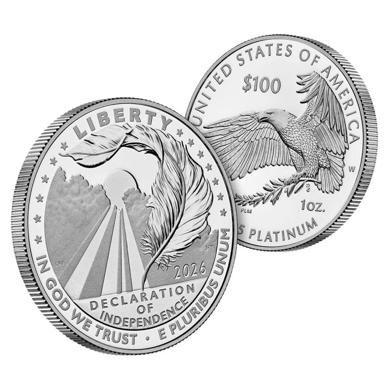 United States Platinum Coin Onafhankelijkheidsverklaring 2026 Gepolijste plaat 1 ounce Beleggingsmunten