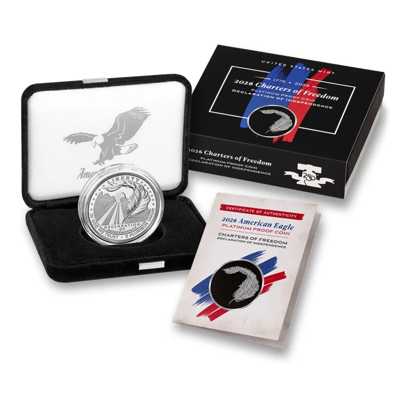 United States Platinum Coin Onafhankelijkheidsverklaring 2026 Gepolijste plaat 1 ounce Beleggingsmunten