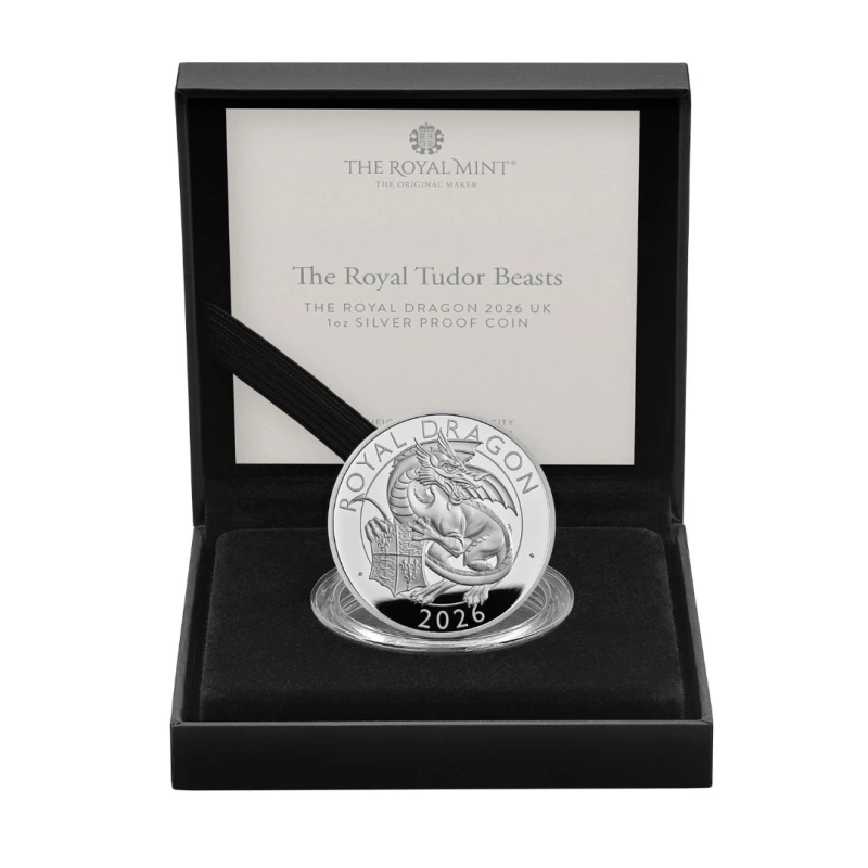 Verenigd Koninkrijk zilveren munt Royal Dragon 2026 gepolijste plaat 1 ounce Verzamelmunten