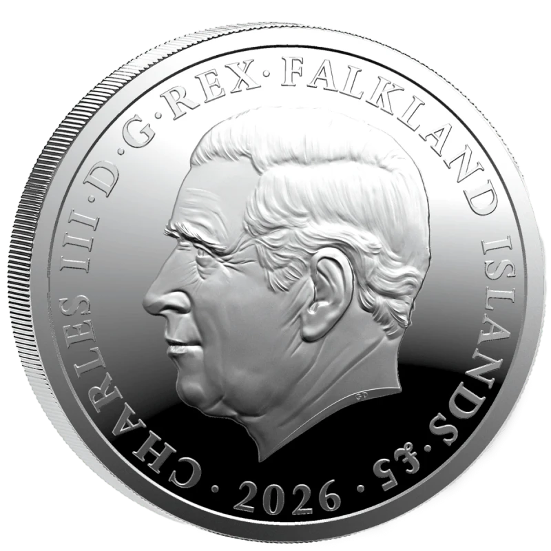 Falklandeilanden Zilveren Munt Una en de Leeuw 2026 Gepolijste plaat 1 ounce Verzamelmunten