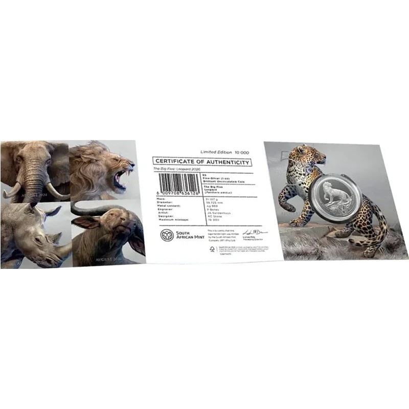 Zuid-Afrika zilveren munt luipaard 2026 1 ounce Verzamelmunten
