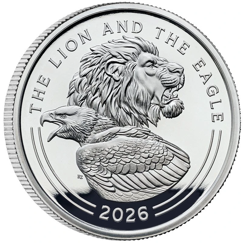Zilveren munt van het Verenigd Koninkrijk De leeuw en de adelaar 2026 Gepolijste plaat 1 ounce Verzamelmunten
